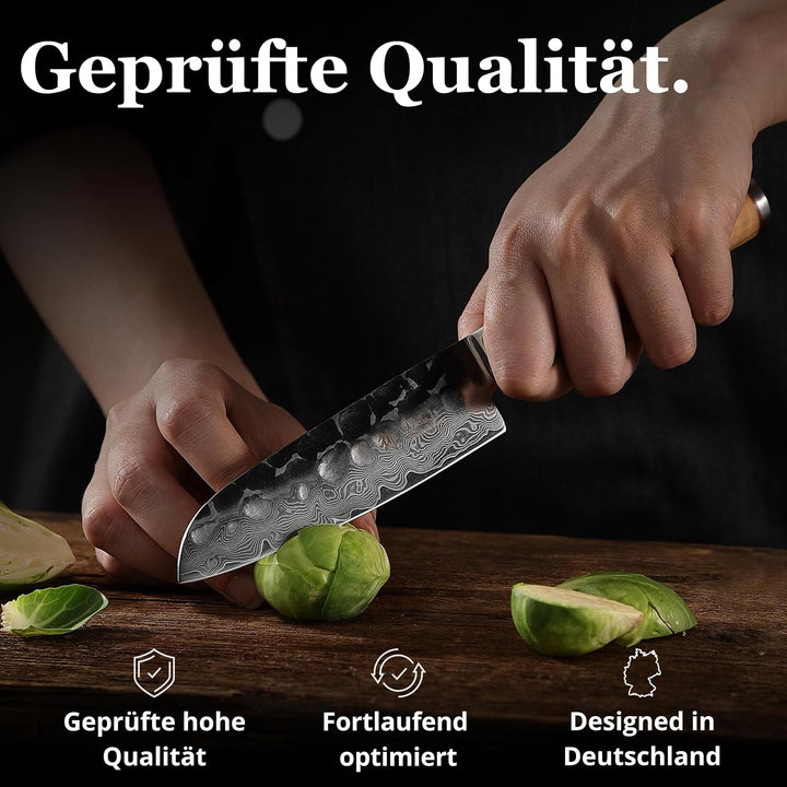 Wakoli Olive HS Serie Damastmesser kleines Santokumesser 13cm Klinge extrem scharf aus 67 Lagen I Da