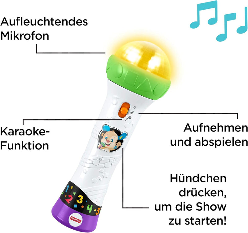 Fisher-Price FBP32 Lernspass Mikrofon Lernspielzeug für Buchstaben Zahlen Farben und Sätzen mit Aufn