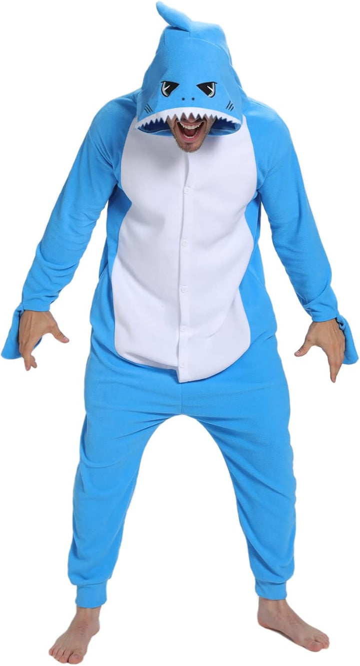 Guturris Unisex Hai Cosplay Onesie Herren Pyjama Tier Cosplay Jumpsuit Pyjama Damen Schlafanzug Loun