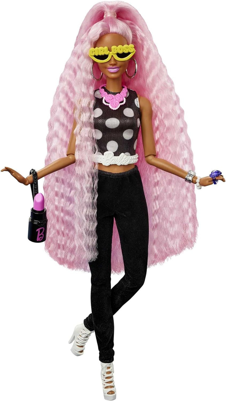Barbie HGR60 - Extra Deluxe Puppe (rosa Haare) mit Haustier, Mix & Match Kleidung und Zubehör für üb