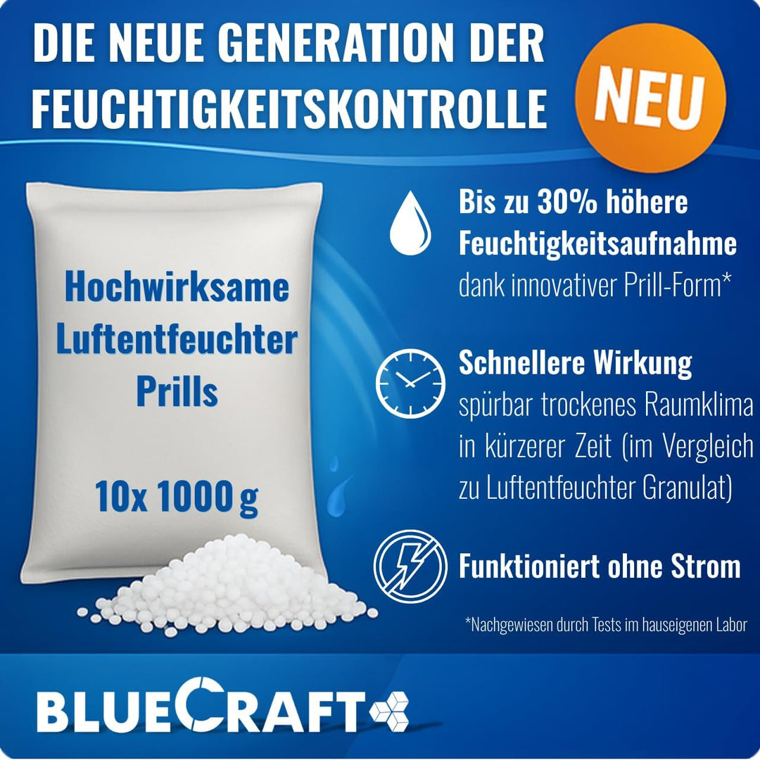 Bluecraft - 10x 1kg Luft-Entfeuchter Granulat Nachfüllpack im Vliesbeutel Raumentfeuchter ohne Strom