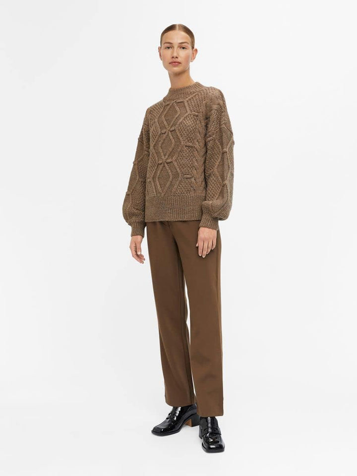 Object Damen Objkamma Cable Knit Pullover Noos Strickpullover M Fossil, M Fossil