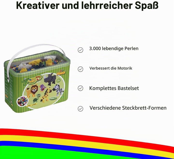 Hama Perlen 8804 Bügelperlen im Eimer, ca. 3.000 bunte Maxi-Perlen mit Durchmesser 10 mm im Grundfar
