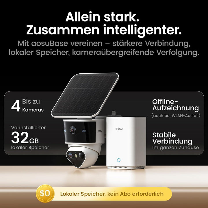 aosu T2 Pro 3K Überwachungskamera Aussen, 4er-Kit Cam, 360° PTZ &amp; KI | Dual-Kamera, 8x Zoom, Farb-Na