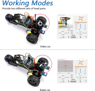 FREENOVE Three-Wheeled Smart Car Kit for Raspberry Pi 5 4 B 3 B+ B A+, Robot Project, App Control, L