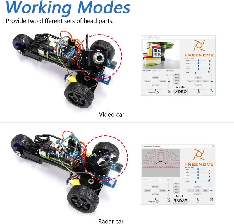 FREENOVE Three-Wheeled Smart Car Kit for Raspberry Pi 5 4 B 3 B+ B A+, Robot Project, App Control, L