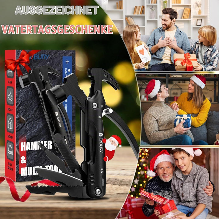 BIBURY Multitool Geschenke für Männer - 12 in 1 Multifunktionshammer Gadgets für Männer, Papa &amp; Opa