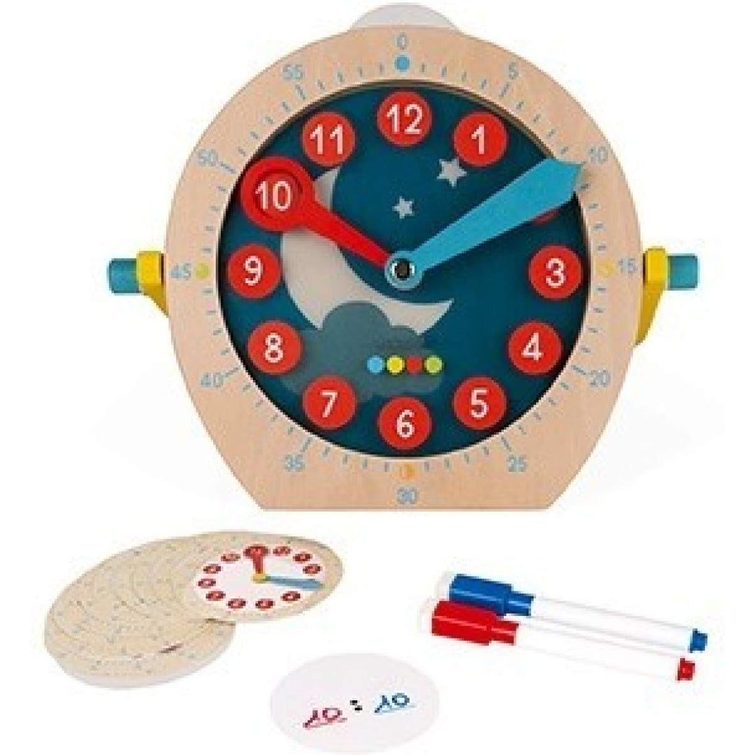 Janod - Essentiel - Uhrzeit lernen - Lernspiel aus Holz Babys und Kleinkinder - Zahlen und Mathemati
