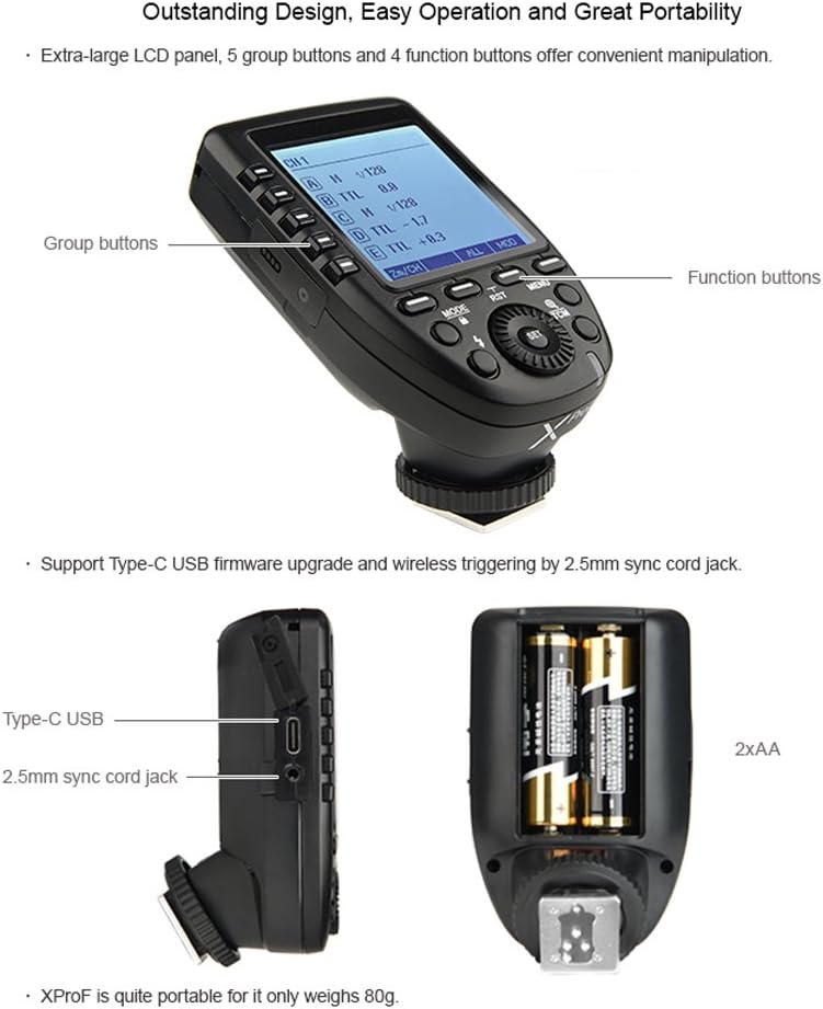 Godox Xpro-F TTL Drahtloser Blitzauslöser ， 2.4G 1 / 8000s HSS TTL Konvertierungshandbuch TCM-Funkti