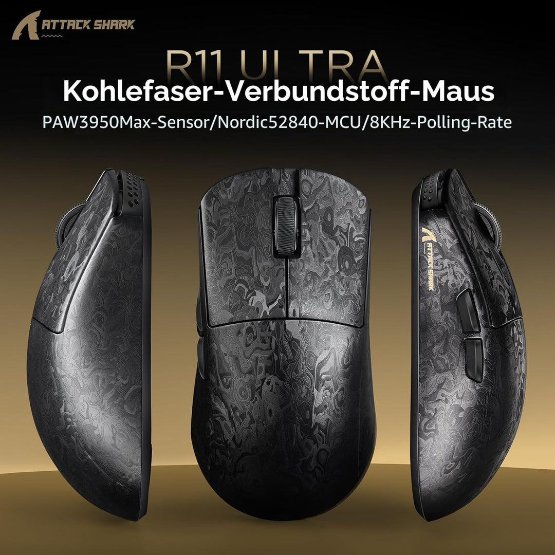 MAMBASNAKE x Attack Shark R11 Ultra Carbon Fiber Wireless Gaming Mouse, 8000Hz, 49g Superlight, 4200