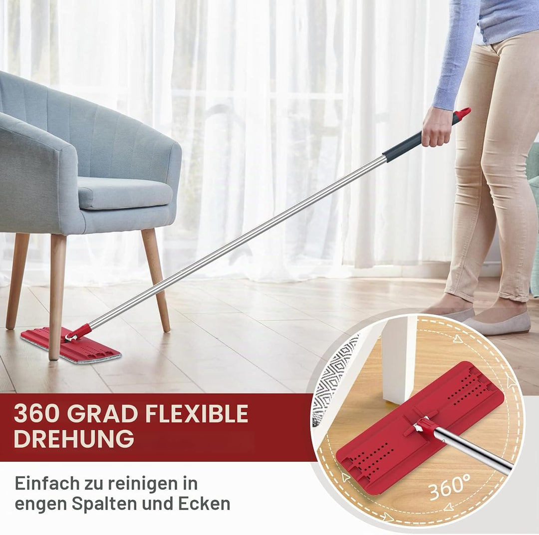 BOSHENG Wischmopp und Eimer mit Auswringer-Set, freihändiger flacher Bodenwischer und Eimer, 3 wasch