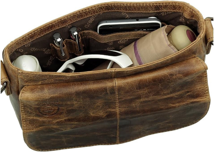Geschenkset - Leder Damen Umhängetasche Schultertasche Messenger Tasche 25 cm Farbe braun