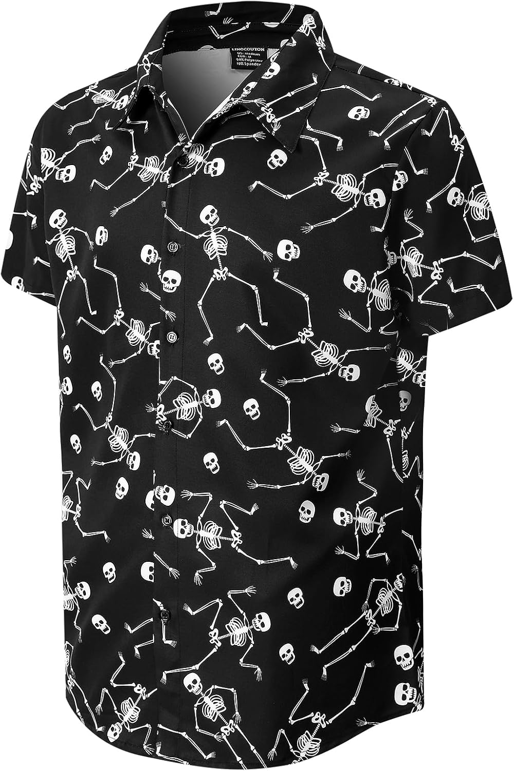 Herren Halloween Shirt Kostüm Kurzarm Knopf Nach Oben Hemd M Skelett, M Skelett