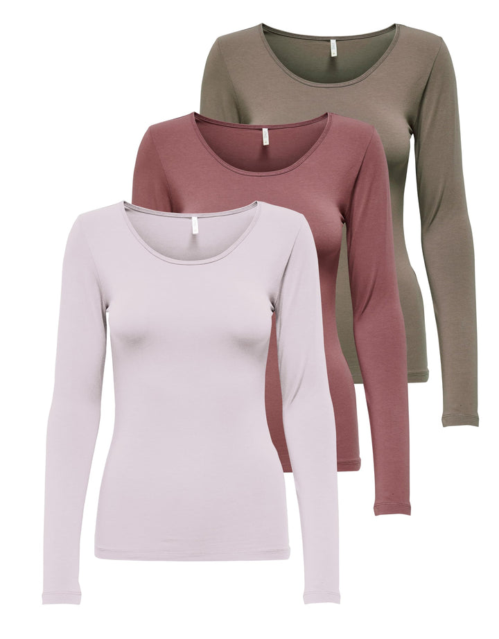 ONLY Damen Longsleeve Onllive Love Life Basic Damen-Shirt XS 1x Rose Brown, 1x Walnut, 1x Lavender F