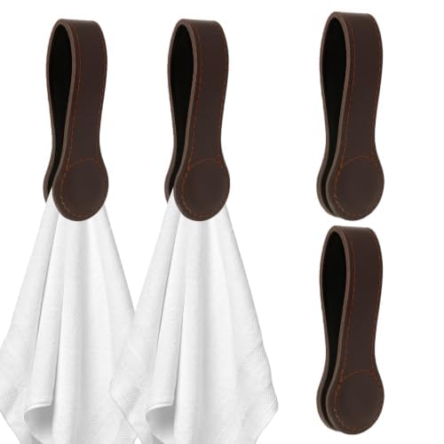 4 Stück Magnet Handtuchhalter aus Leder (Braun), Braun