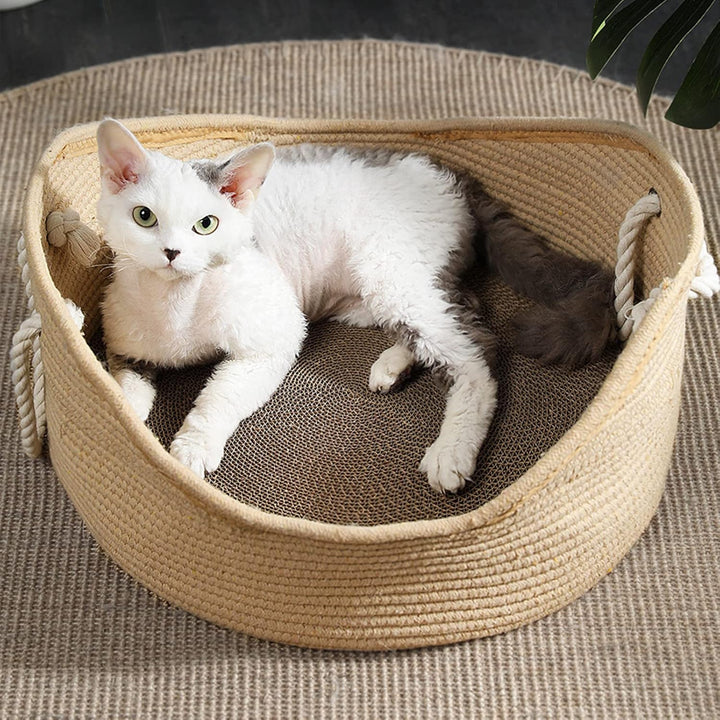 Handgefertigtes Katzenbett aus Weidengeflecht, Komfortabler Katzenkorb für Innenbereich, Gemütliches