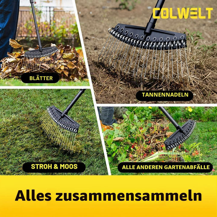 Colwelt Vertikutierrechen, Rechen mit dünnen, gebogenen Federstahlzinken, Vertikutierrechen für Rase