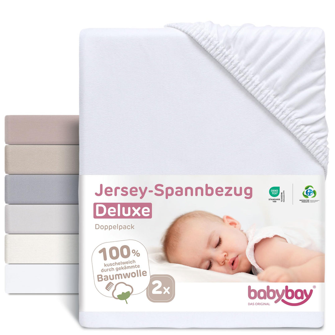 babybay Jersey Spannbetttuch Deluxe Doppelpack passend für Modell Original, weiss Weiss 2 Stück 100%