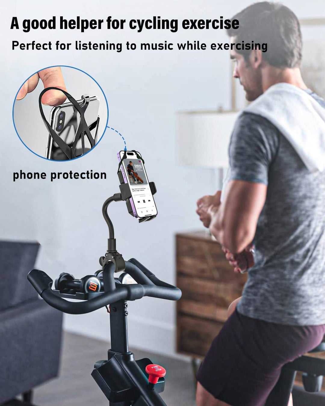 woleyi Hometrainer Handyhalterung, Schwanenhals Handy Lenkerhalterung für Laufband Heimtrainer Cross