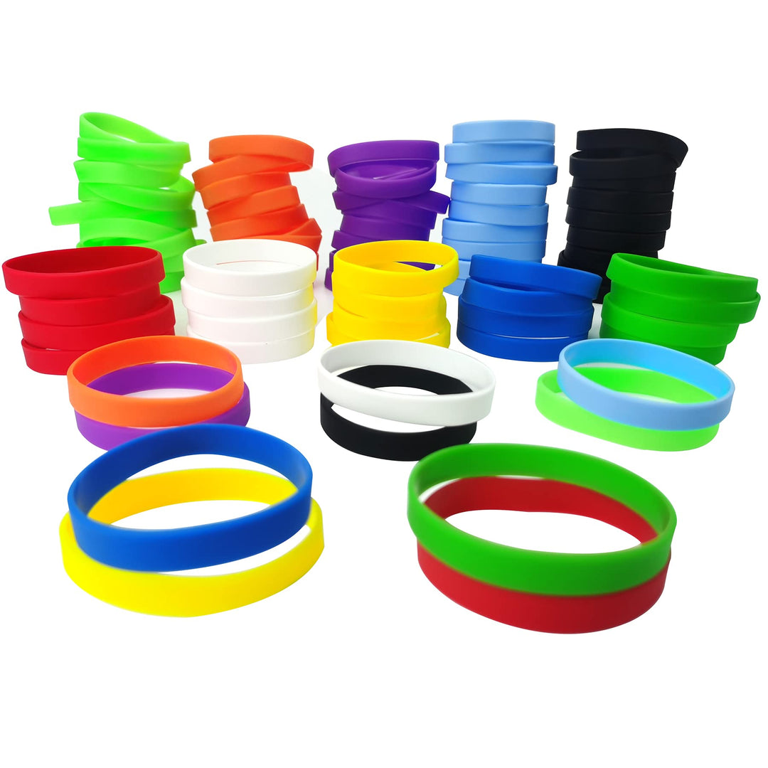 100 Stück Silikon Armbänder, Sport Party Gummi Elastic Armband Grosshandel Bulk-Armband für Kinder E