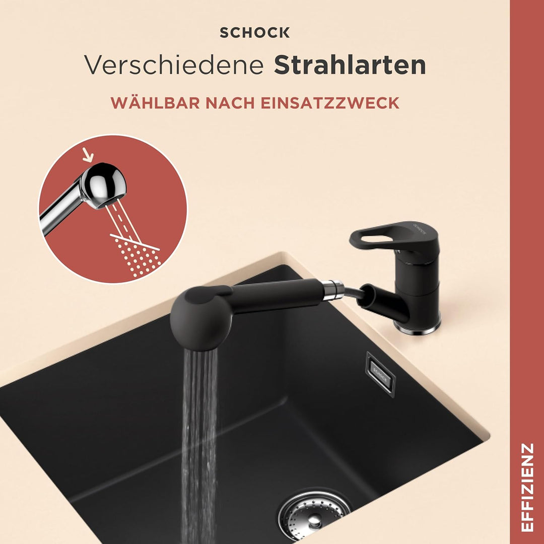 Schock 525122GNE Küchenarmatur Cosmo Nero – Schwarze Hochdruck Armatur mit ausziehbarer Schlauchbrau