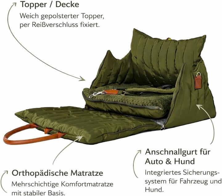 Flying Dog Hundetasche Sunny 3-in-1 Tragetasche, Autositz & Reisebett für kleine Hunde bis 10 kg. Ol