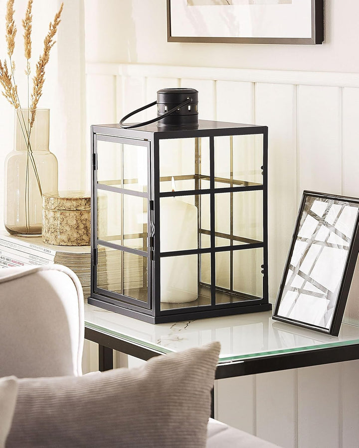 Laterne Schwarz rechteckig mit Glaseinsatz Industrie Look Bintan