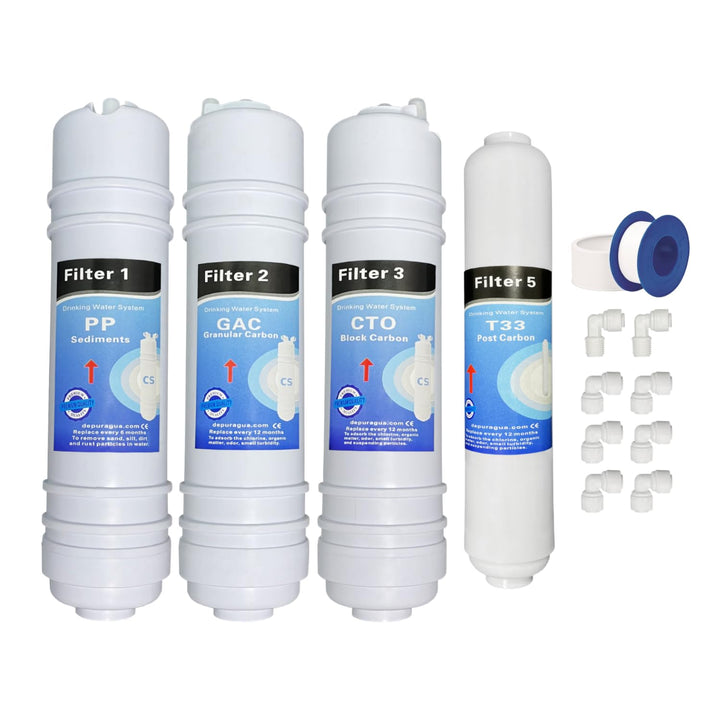 Depurtek | 4-stufige Umkehrosmose 4 Filter | TFC | Vor-/Nachfilter | Kompatibel CS Universell | Osmo
