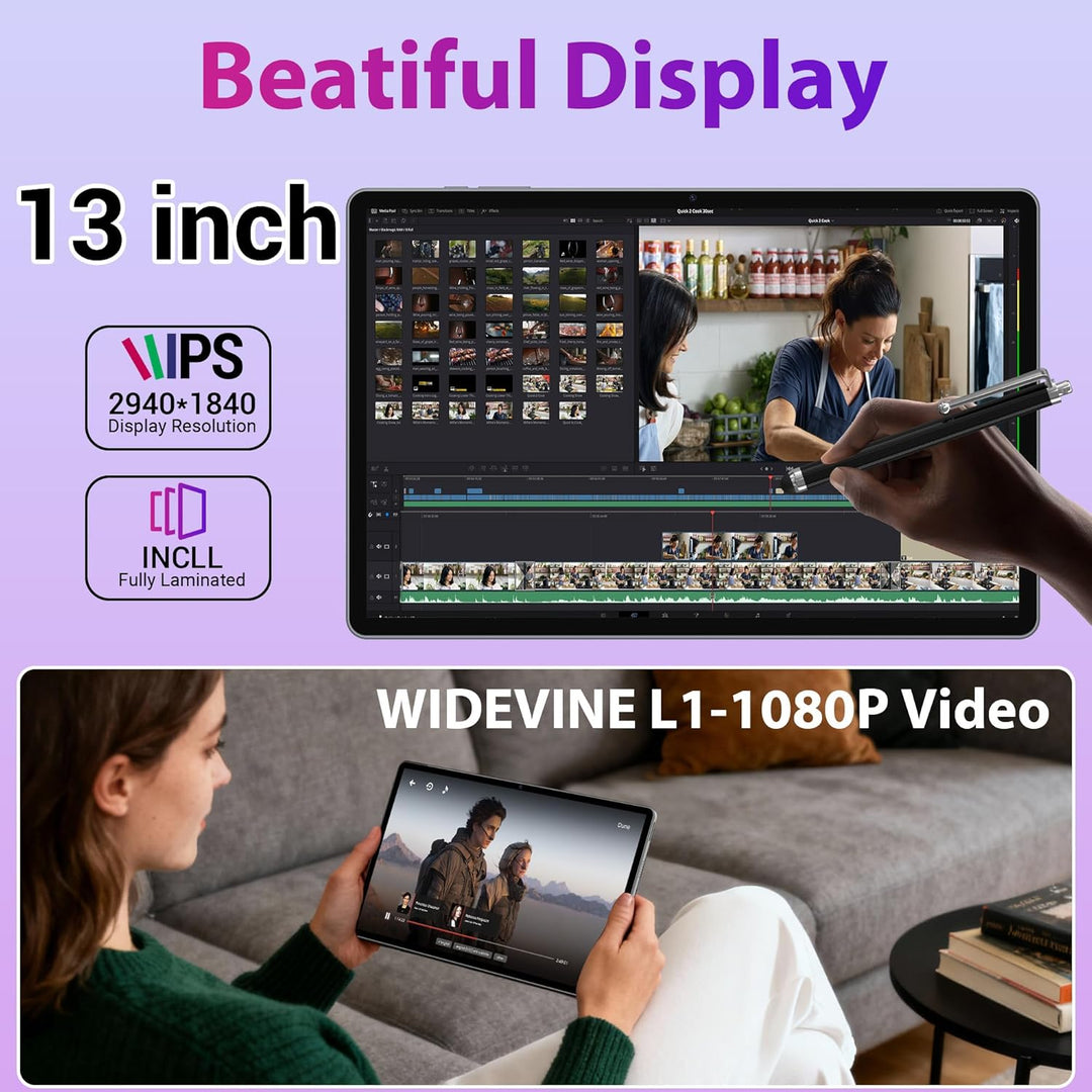 3K 13 Zoll Android 15 Tablet, 36GB RAM, 512GB ROM (erweiterbar auf 2TB), 4G LTE丨5G WLAN, 2940 x 1840