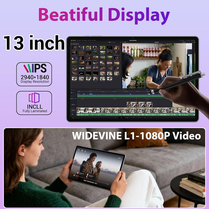 3K 13 Zoll Android 15 Tablet, 36GB RAM, 512GB ROM (erweiterbar auf 2TB), 4G LTE丨5G WLAN, 2940 x 1840