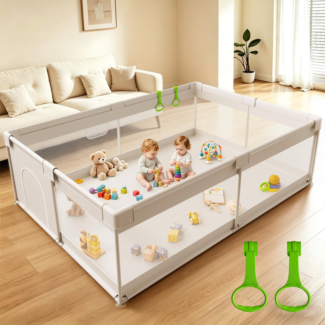 Grosses Laufstall Baby 175x150x66cm - Sicherer XXL Laufgitter Baby mit Atmungsaktivem Netz, Einfache
