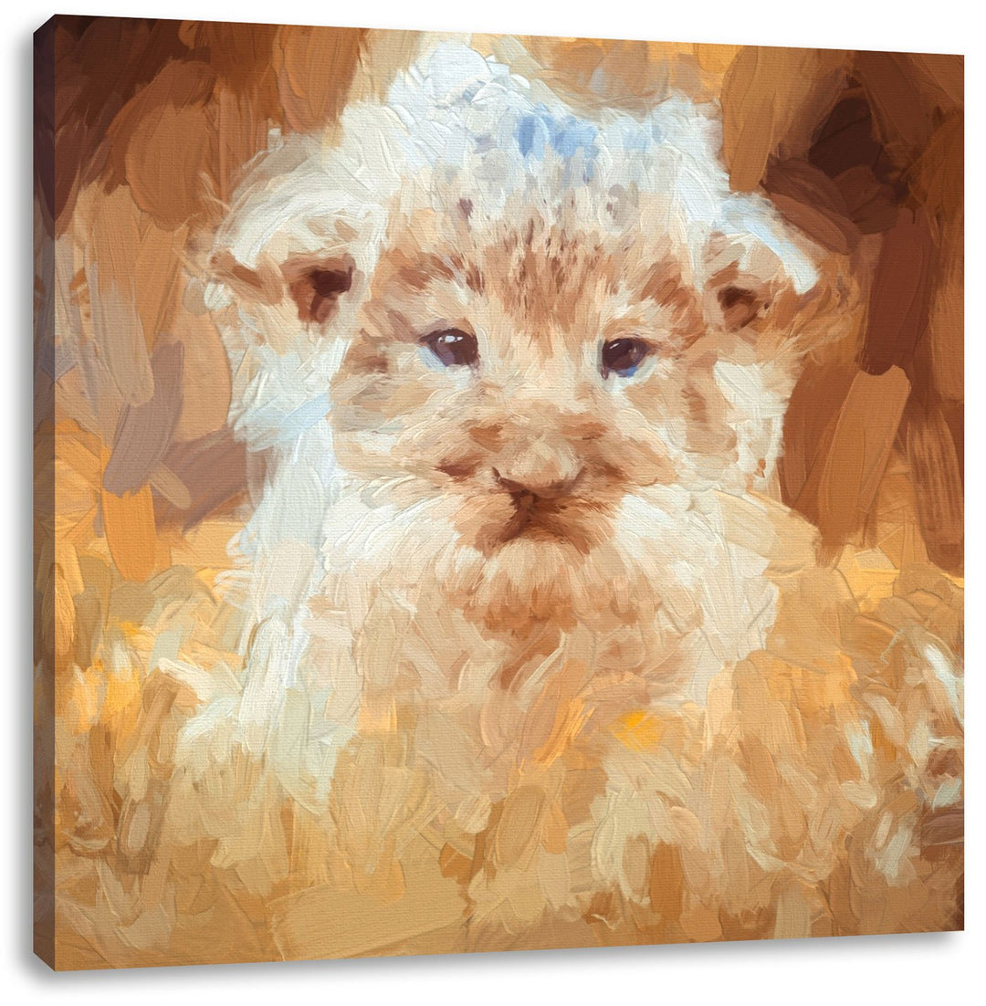 Pixxprint Niedliches Löwenbaby als Leinwandbild | Grösse: 70x70 cm | Wandbild | Kunstdruck | fertig