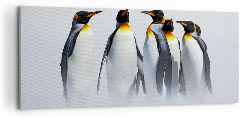 Wandbilder Dekoration Wohnzimmer Pinguine Winter Schnee Spaziergang Bilder auf Leinwand 120x50cm Lei