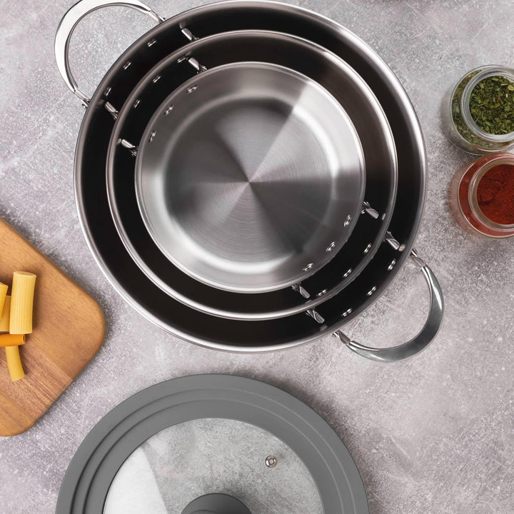MasterPRO Foodies - Küchenbatterie - 4 -Stück -Set mit 4, 20 und 24 cm Pfannen und Glasdeckel - Herg