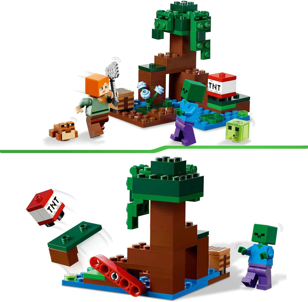 LEGO Minecraft Das Sumpfabenteuer Set, Spielzeug mit Figuren mit Alex- und Zombie-Figuren im Biom, G