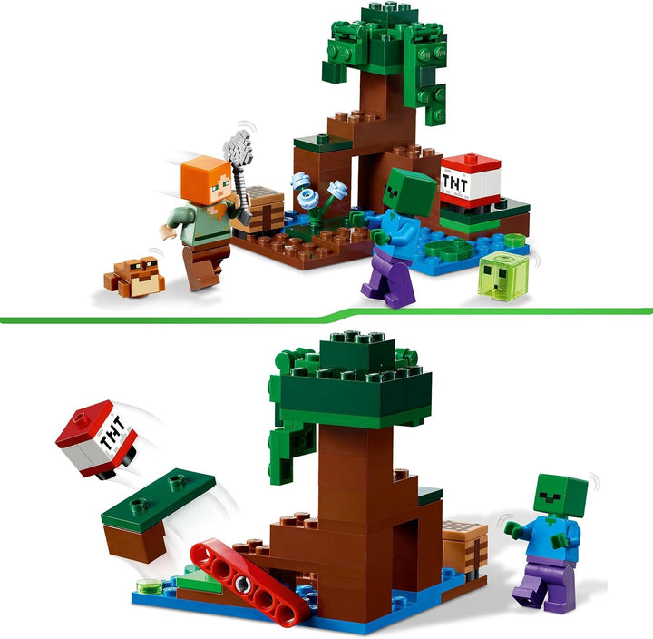 LEGO Minecraft Das Sumpfabenteuer Set, Spielzeug mit Figuren mit Alex- und Zombie-Figuren im Biom, G