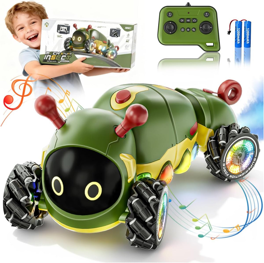 Ferngesteuertes Auto Raupe mit Musik, 2,4 GHz RC Stunt Car mit Spray & Cool Beleuchtung, 4WD 360°Rot