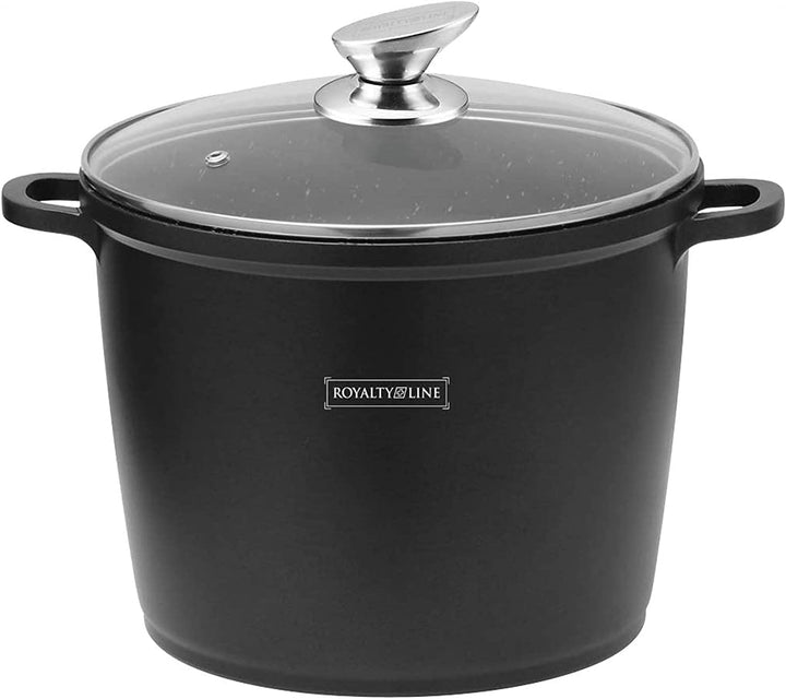 Royalty Line - Kochtopf mit Glasdeckel, Antihaftbeschichteter, Induktionsgeeignet, Schwarz, 7 Liter,