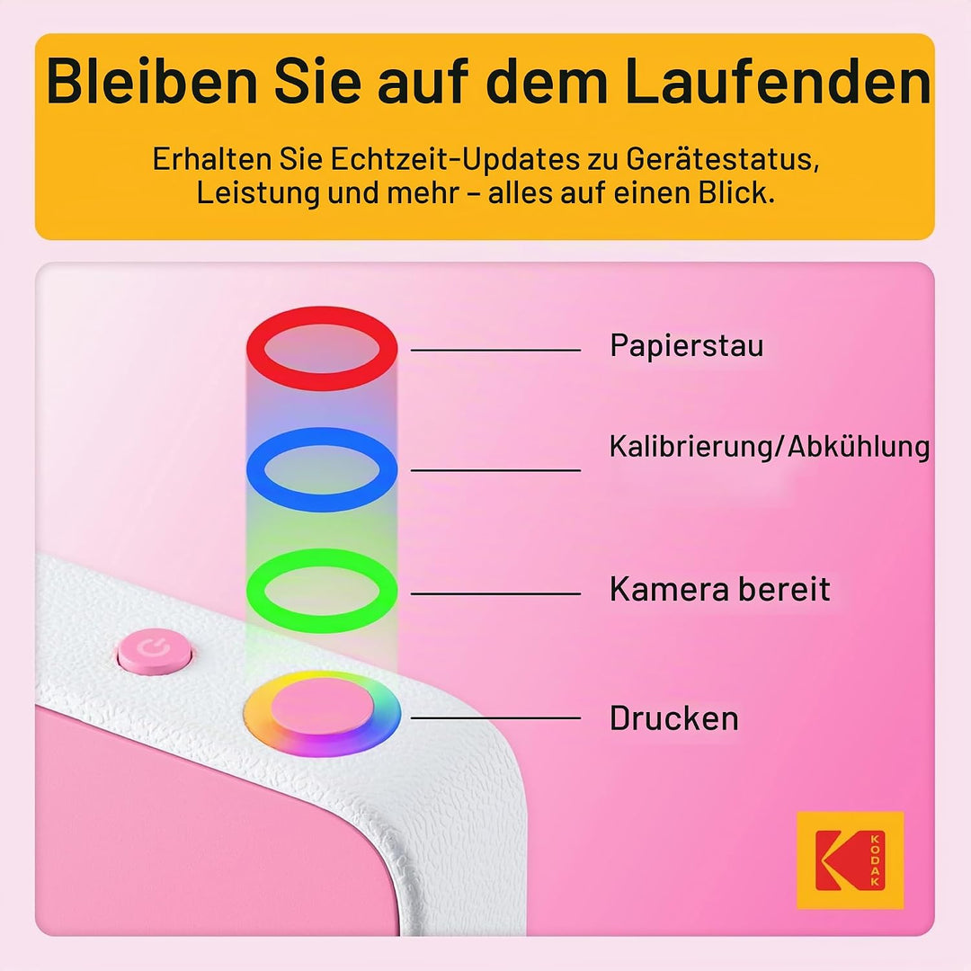 Kodak Printomatic+ Sofortbild Digitalkamera 10MP mit RGB LED, druckt Vollfarb-Fotos auf Zink 2x3” Pa