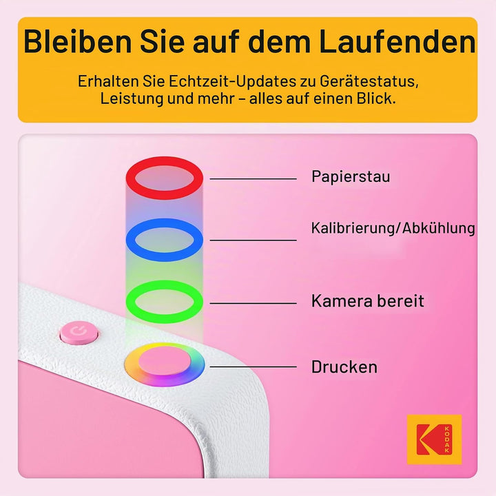 Kodak Printomatic+ Sofortbild Digitalkamera 10MP mit RGB LED, druckt Vollfarb-Fotos auf Zink 2x3” Pa