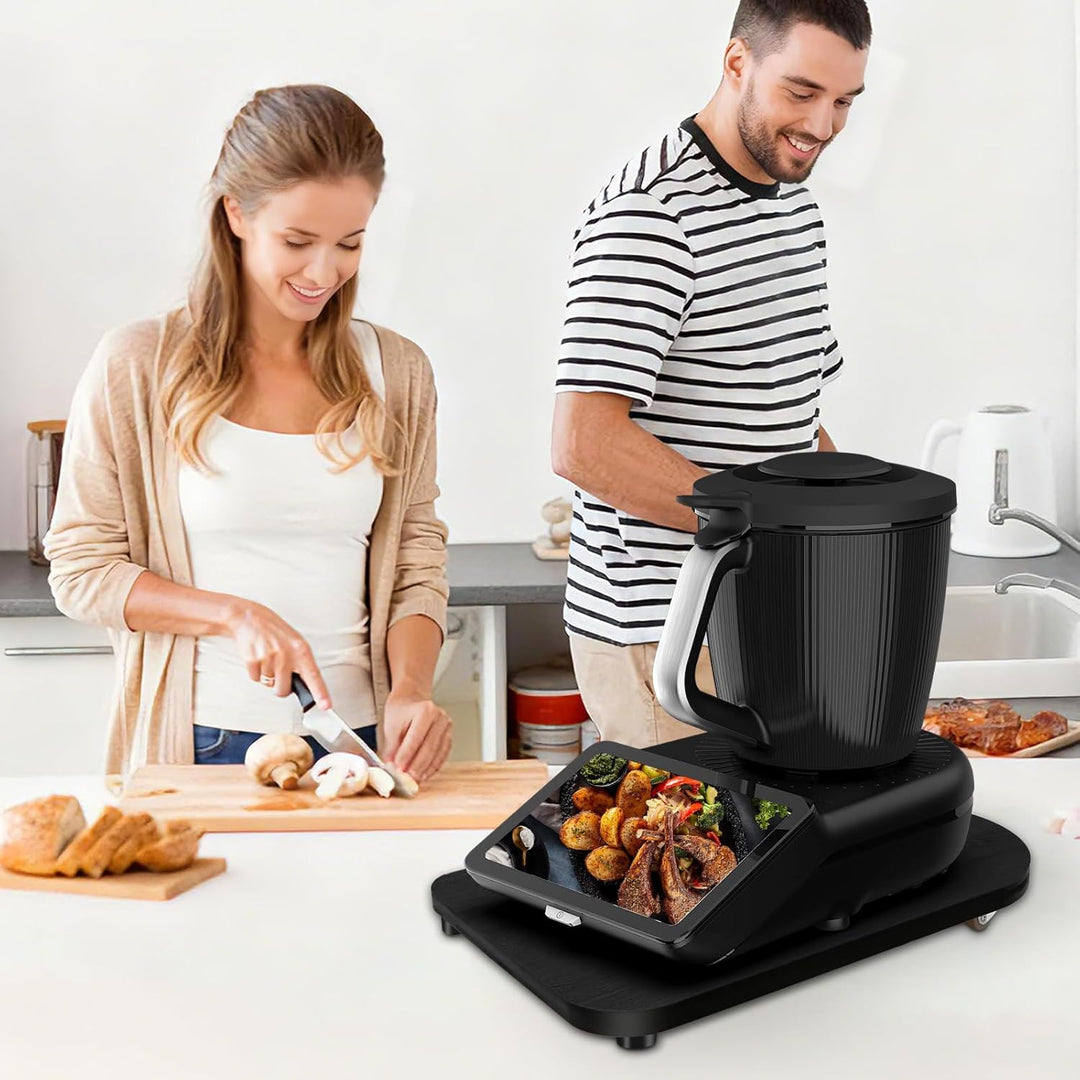 Holz Gleitbrett für Thermomix TM7 TM6 TM5, Schiebebrett mit 360° Rollen & Stopper, Müheloses Verschi