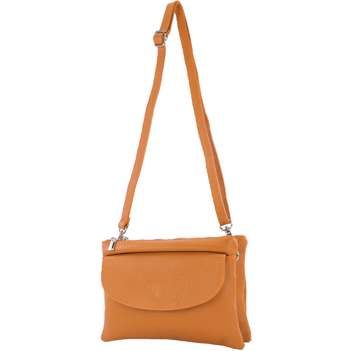 modamoda de - T199 - ital. Umhängetasche Clutch Leder Klein Cognac, Cognac