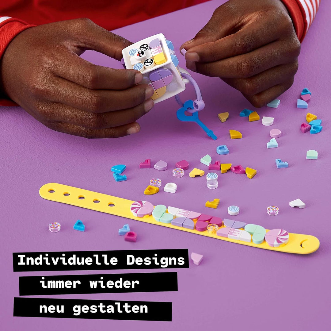 LEGO 41944 DOTS Candy Kitty Armband & Taschenanhänger mit Katze, kreatives 2-in-1 Bastelset, Schlüss