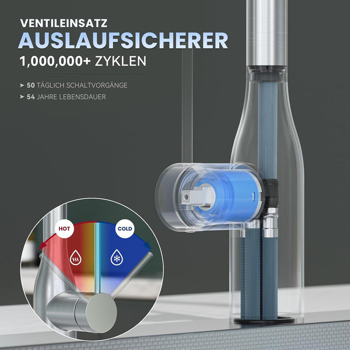 CECIPA Wasserhahn Küche Ausziehbar, Hochdruck Küchenarmatur Edelstahl, 360° Schwenk Armatur Küche, R