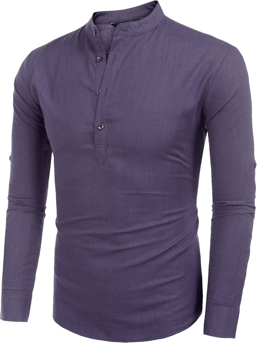 COOFANDY Men's Linen Henley Shirt Cotton Summer Long Sleeve Hippie Casual Beach T Shirts Lang S Viol