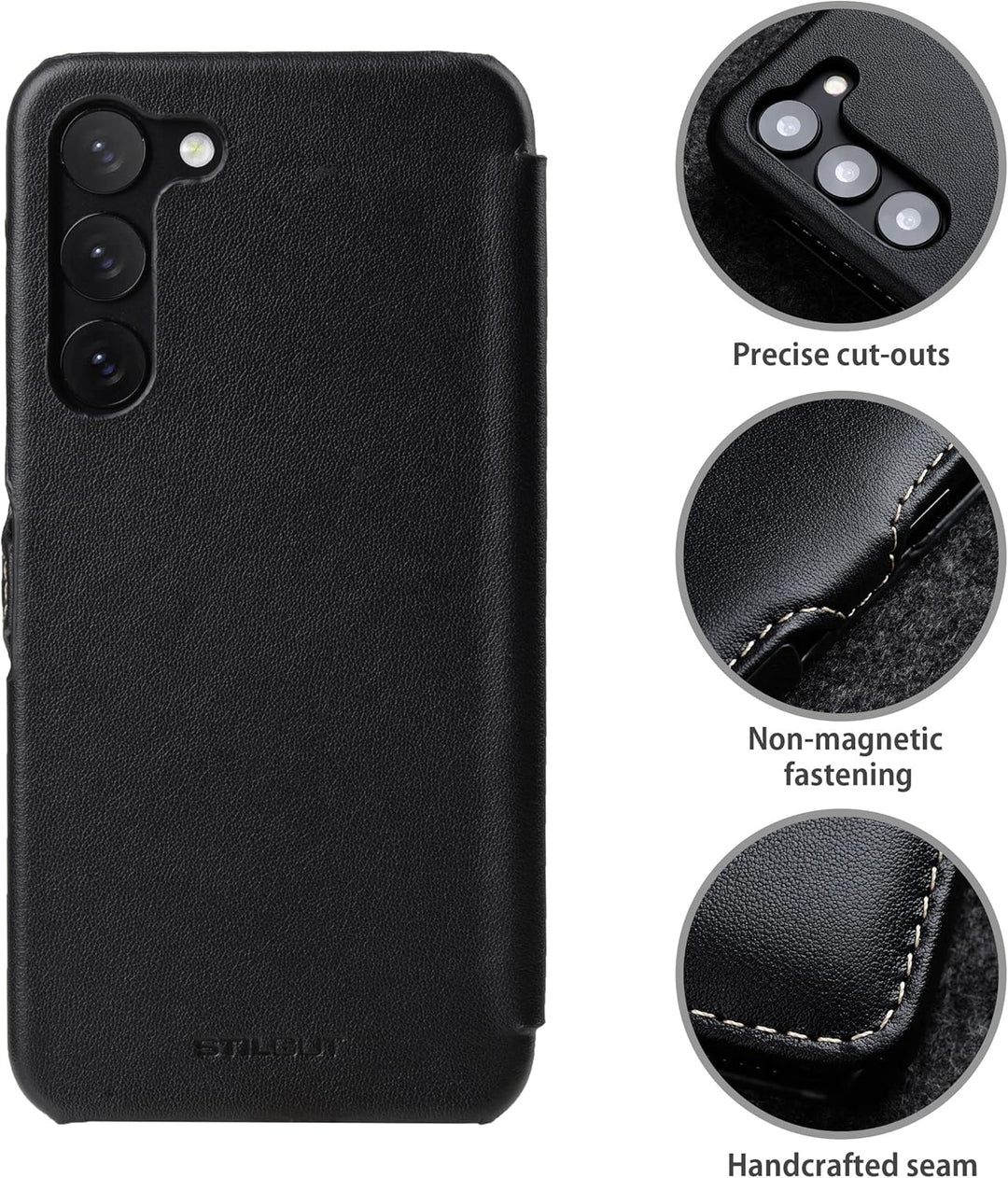 STILGUT Book Case kompatibel mit Samsung Galaxy S23 Plus Hülle aus Leder mit Clip-Verschluss, Lederh