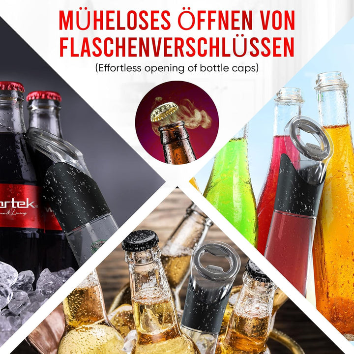 wortek Flaschenöffner mit Auffangbehälter - Getränkeöffner Bieröffner Bierflaschenöffner Kronkorken