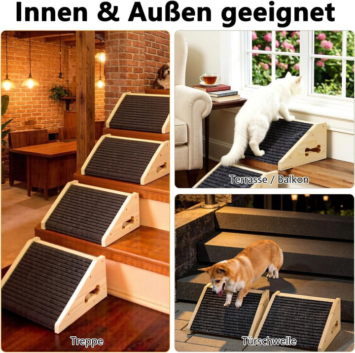 4 Stück Hunderampen für Treppen, Hundetreppe Holz mit Rutschfester Trittmatte, Treppenstufen Haustie
