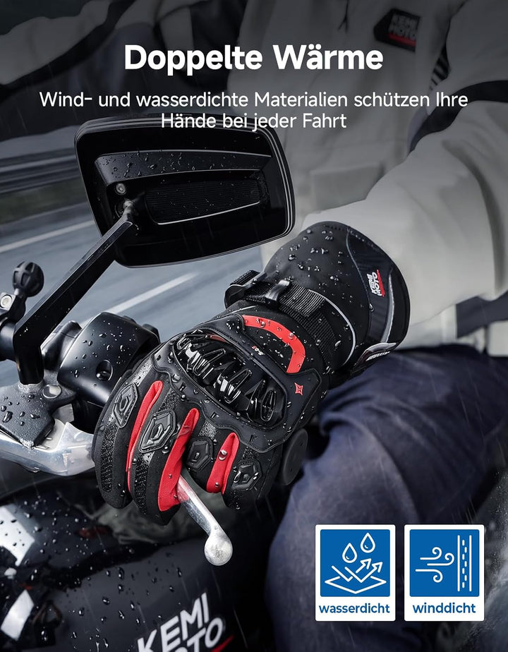 KEMIMOTO Winter Motorradhandschuhe, geprüfte Motorradhandschuhe,Motorrad Handschuhe Winter, Touchscr