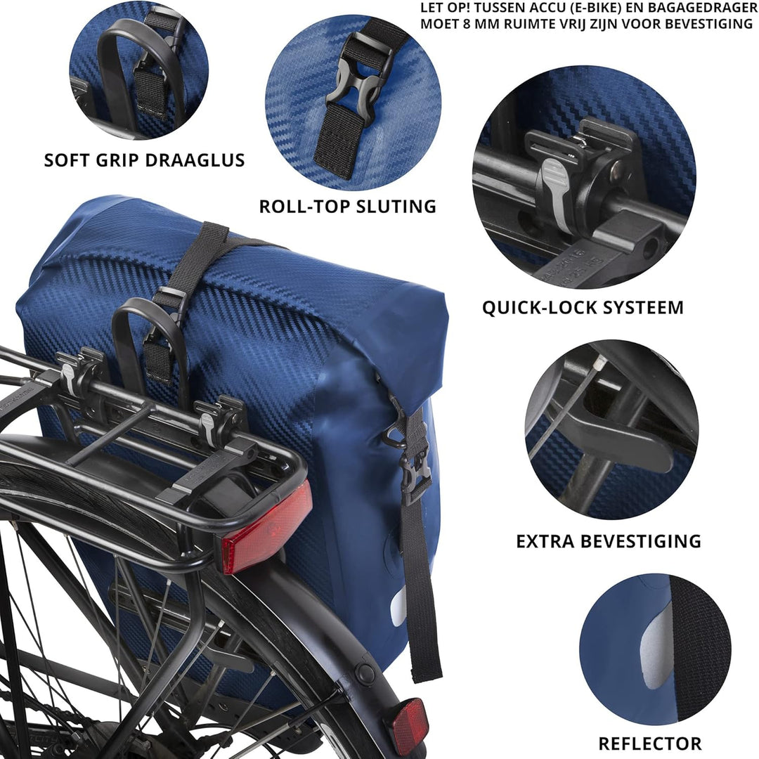Dutch Mountains Pannier - Fahrrad Gepacktrager - 100% wasserdicht (Blau, 24 ltr) Blau 24 ltr, Blau 2